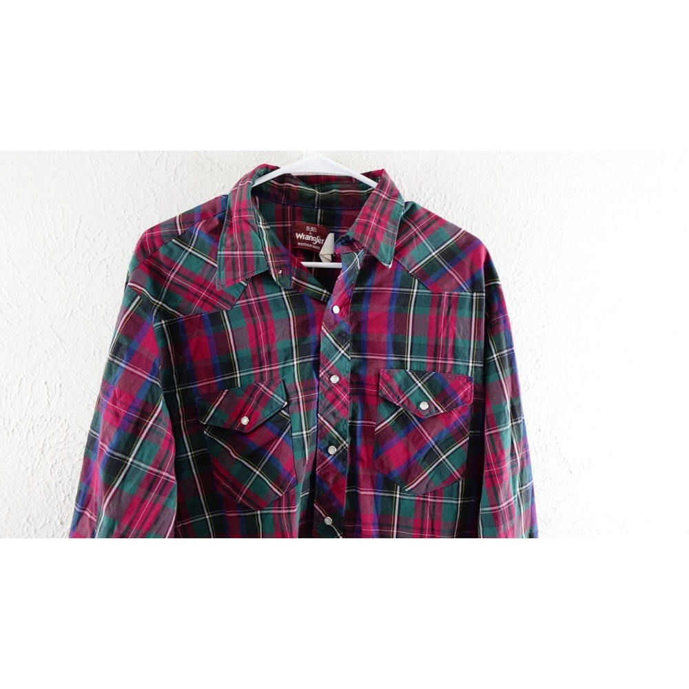 Vintage Wrangler Western Shirt Mens 16.5 Cowboy Cut X-Long Tails Pearl Snap S\ L - Picture 2 of 10